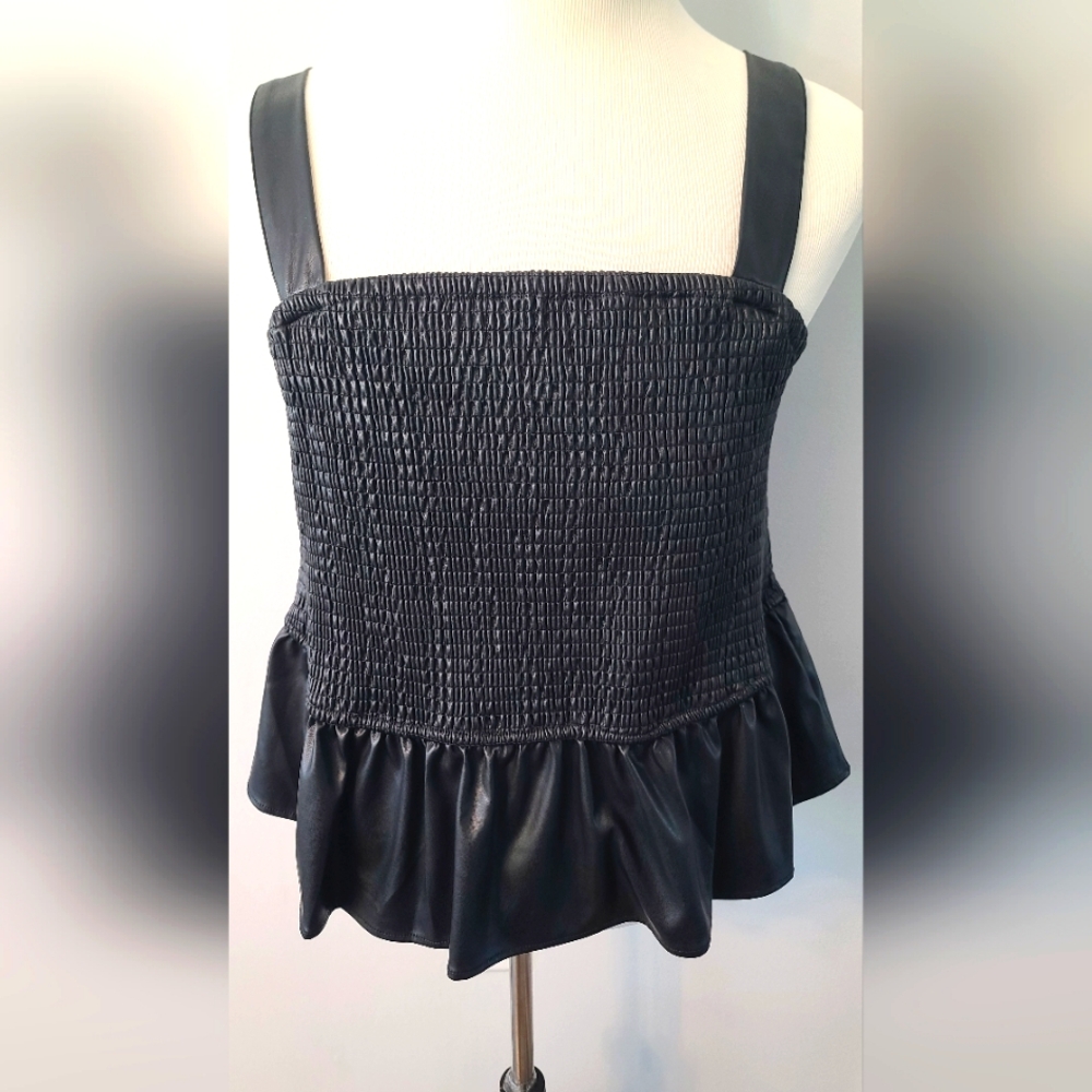 Torrid Size 2 Black Peplum Faux Leather Smocked Top
